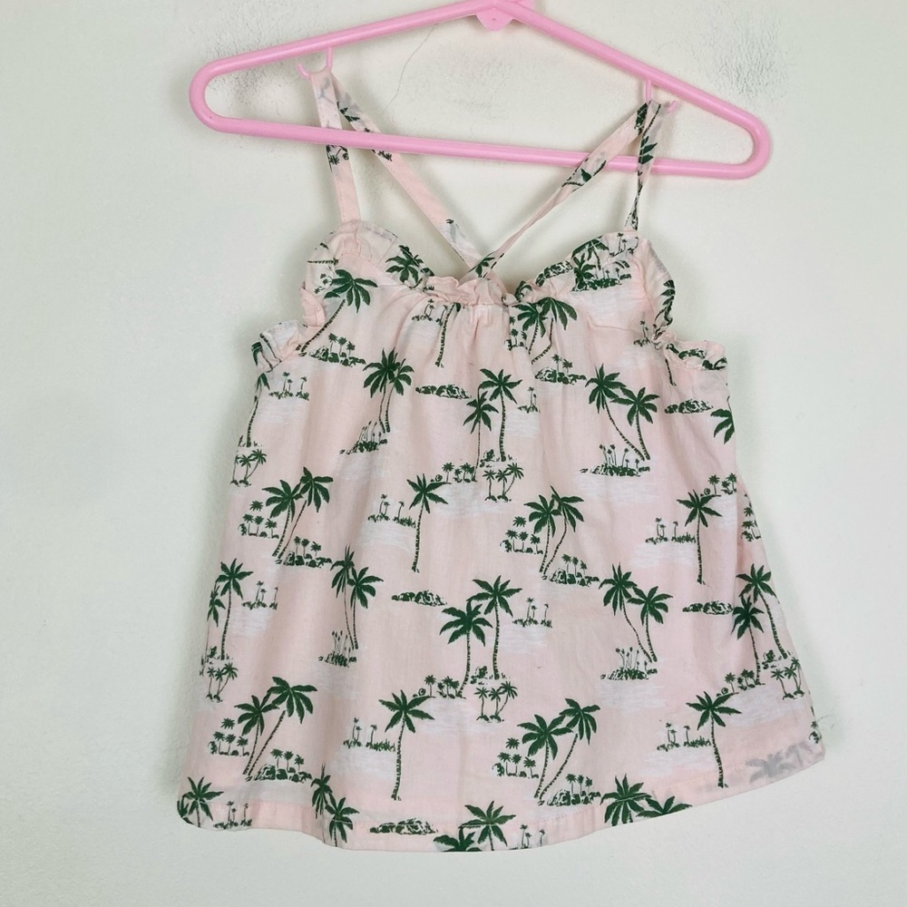 Janie and Jack pale pink green palm tree print cotton tank top. Size 6.